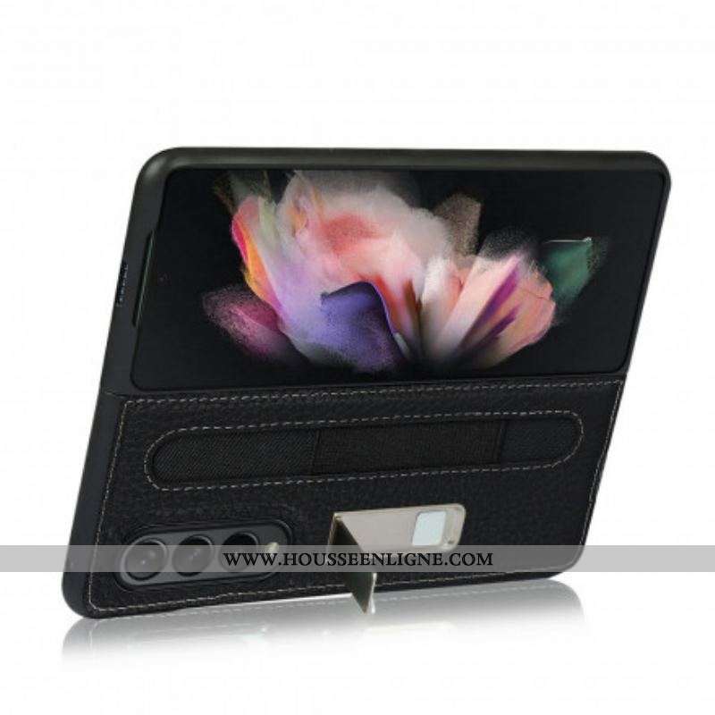 Coque Samsung Galaxy Z Fold 3 5G Cuir Litchi Support