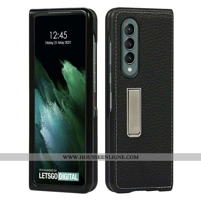 Coque Samsung Galaxy Z Fold 3 5G Cuir Litchi Véritable Support Mains Libres
