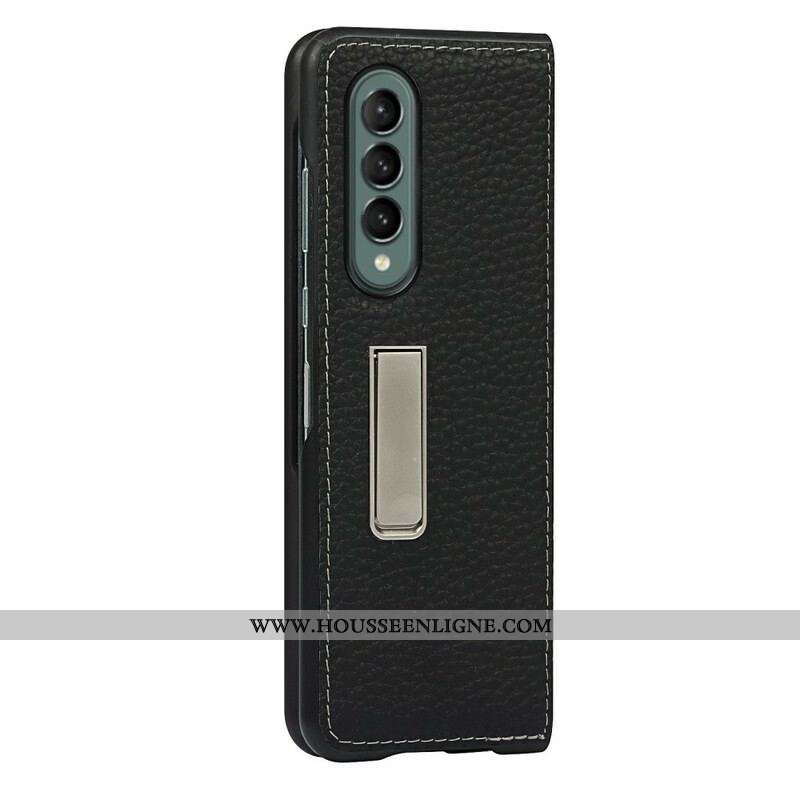 Coque Samsung Galaxy Z Fold 3 5G Cuir Litchi Véritable Support Mains Libres