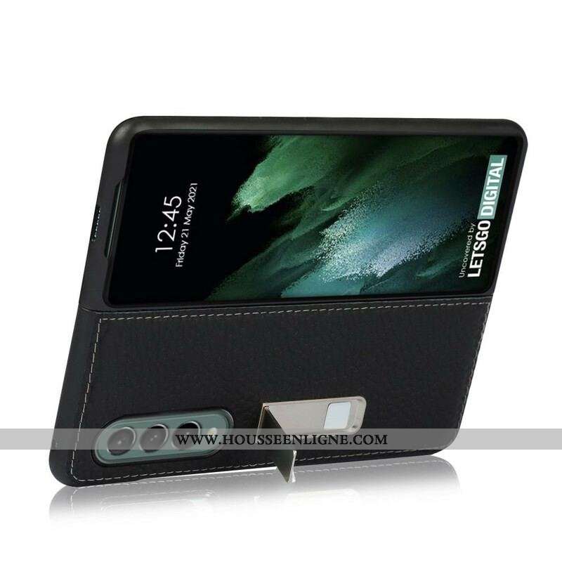 Coque Samsung Galaxy Z Fold 3 5G Cuir Litchi Véritable Support Mains Libres