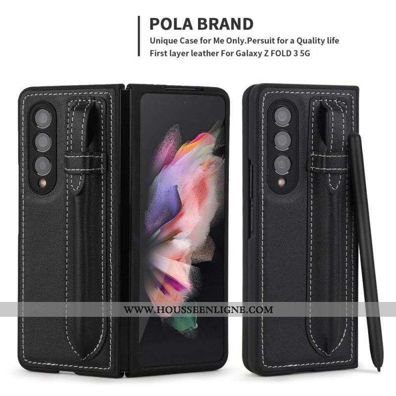 Coque Samsung Galaxy Z Fold 3 5G Cuir Véritable Porte-Stylet