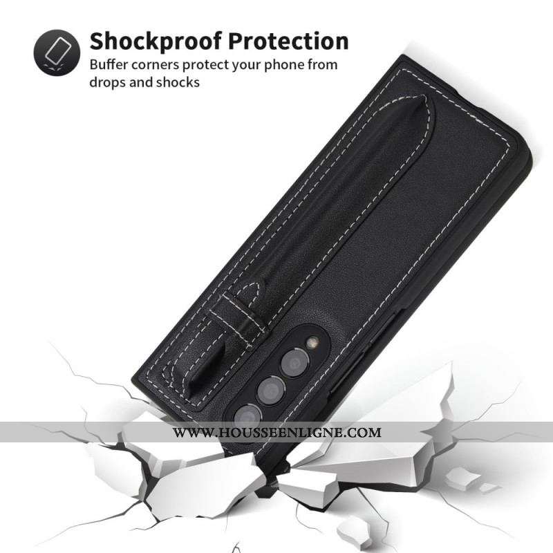 Coque Samsung Galaxy Z Fold 3 5G Cuir Véritable Porte-Stylet
