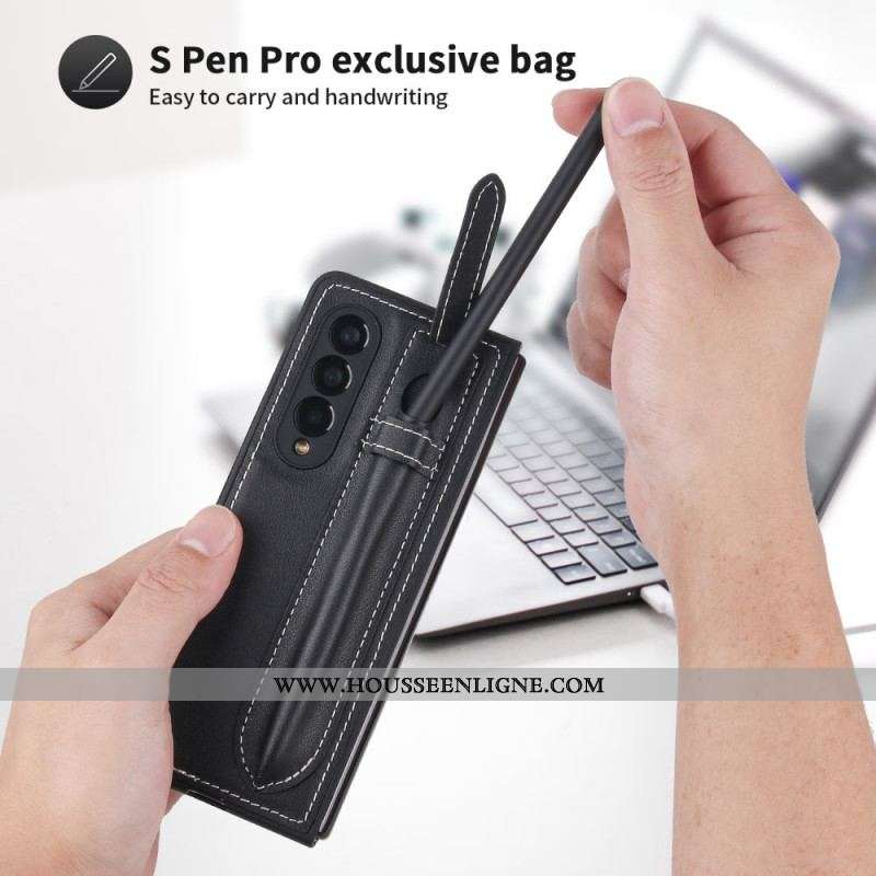 Coque Samsung Galaxy Z Fold 3 5G Cuir Véritable Porte-Stylet