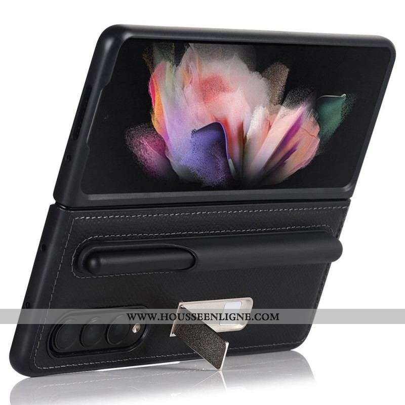 Coque Samsung Galaxy Z Fold 3 5G Cuir Véritable Support et Porte-Stylet