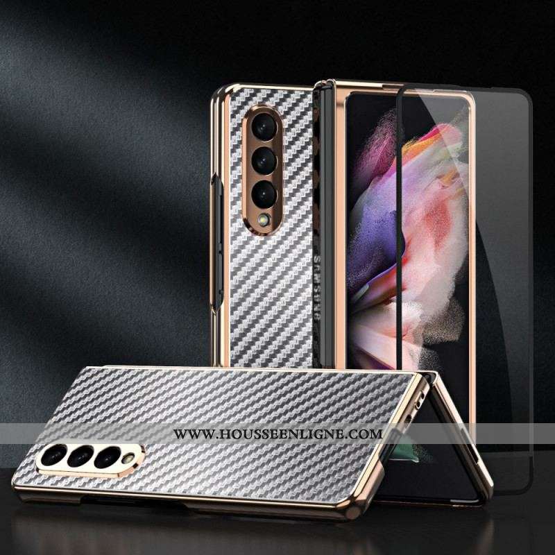 Coque Samsung Galaxy Z Fold 3 5G Fibre Carbone avec Protecteur Écran
