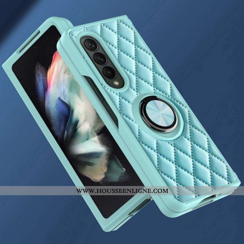 Coque Samsung Galaxy Z Fold 3 5G Matelassée avec Anneau-Support