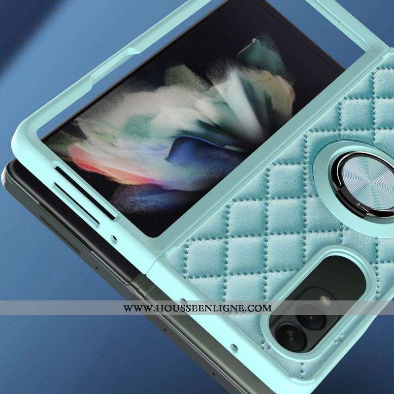 Coque Samsung Galaxy Z Fold 3 5G Matelassée avec Anneau-Support