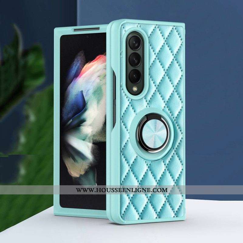 Coque Samsung Galaxy Z Fold 3 5G Matelassée avec Anneau-Support