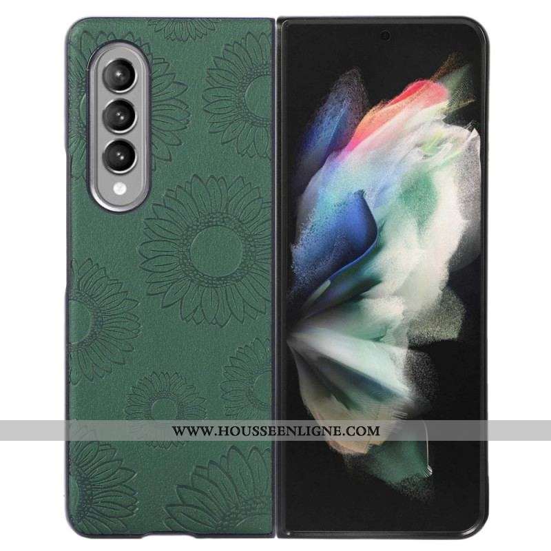 Coque Samsung Galaxy Z Fold 4 Simili Cuir Enduit Motif Tournesols