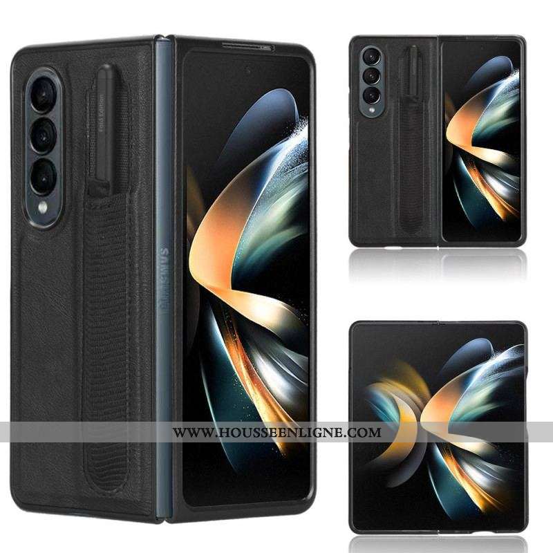 Coque Samsung Galaxy Z Fold 4 Simili Cuir Rétro Stylet