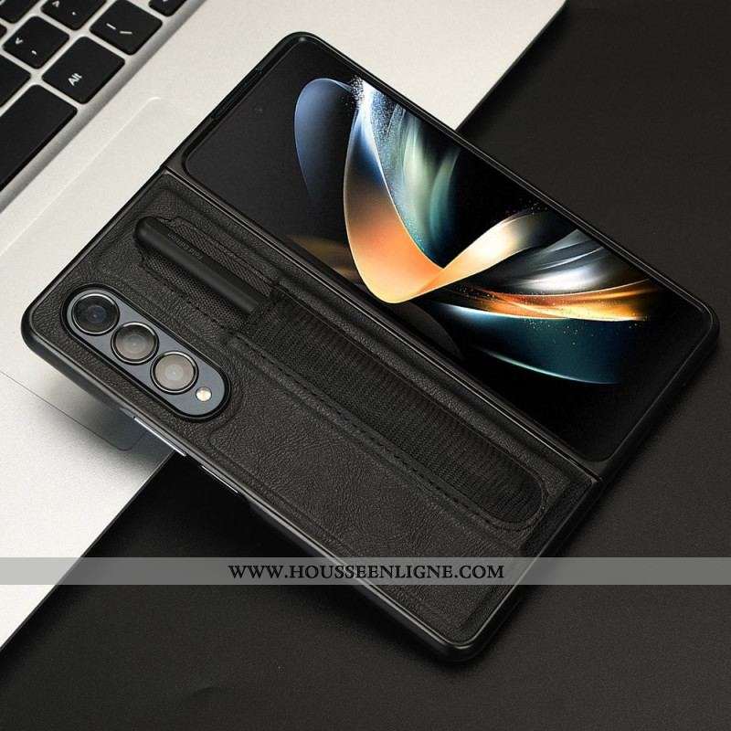 Coque Samsung Galaxy Z Fold 4 Simili Cuir Rétro Stylet
