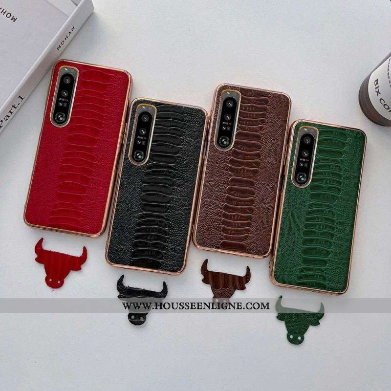 Coque Sony Xperia 1 IV Cuir Véritable Style Crocodile