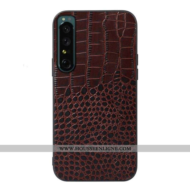 Coque Sony Xperia 1 IV Véritable Cuir Texture Crocodile