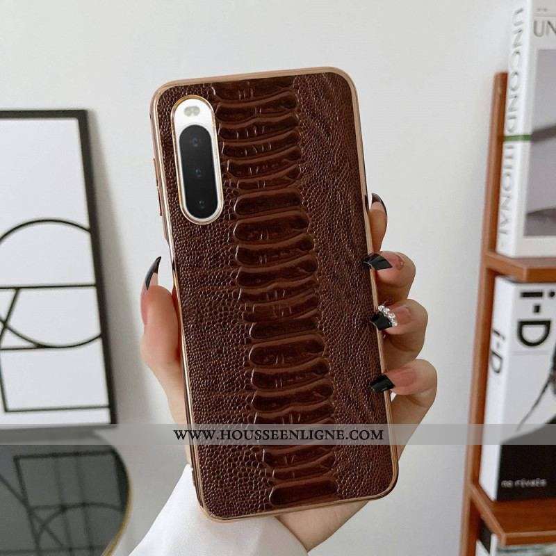 Coque Sony Xperia 10 IV Cuir Véritable Style Crocodile