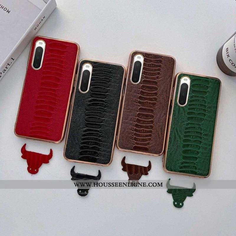 Coque Sony Xperia 10 IV Cuir Véritable Style Crocodile