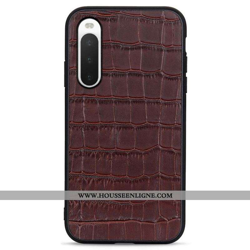 Coque Sony Xperia 10 IV Véritable Cuir Texture Crocodile