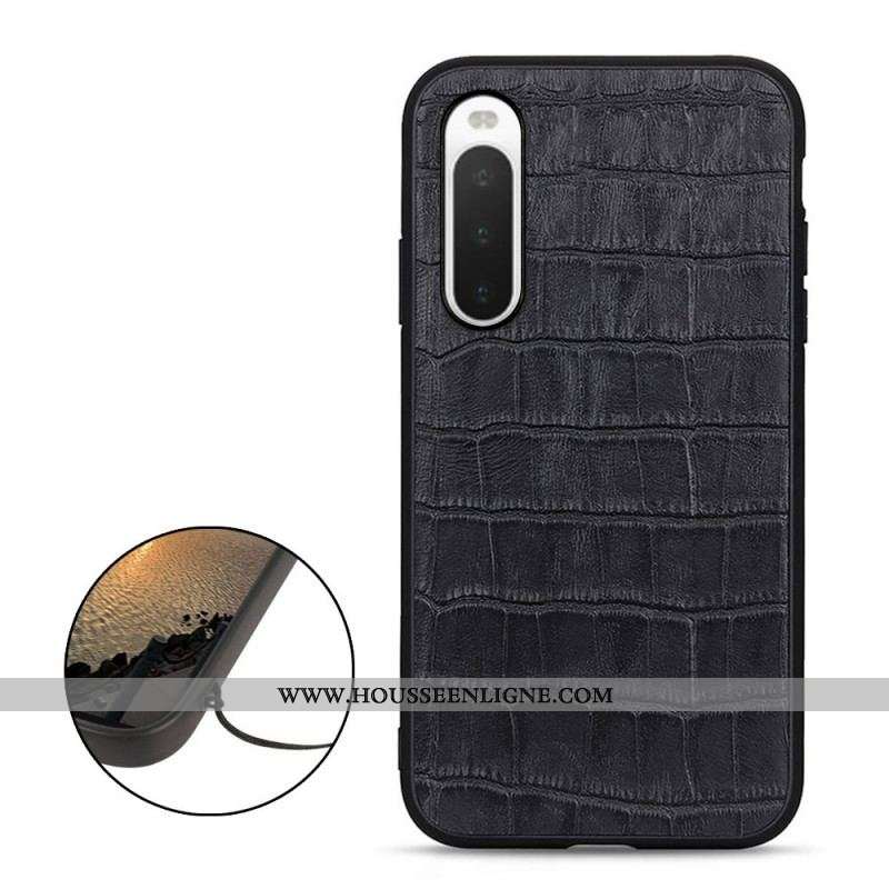 Coque Sony Xperia 10 IV Véritable Cuir Texture Crocodile