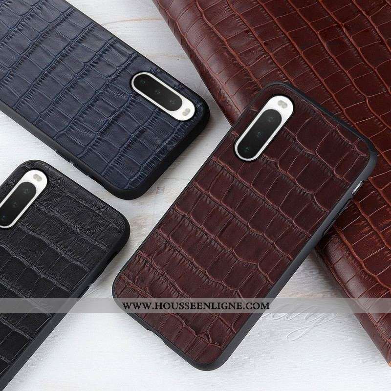 Coque Sony Xperia 10 IV Véritable Cuir Texture Crocodile