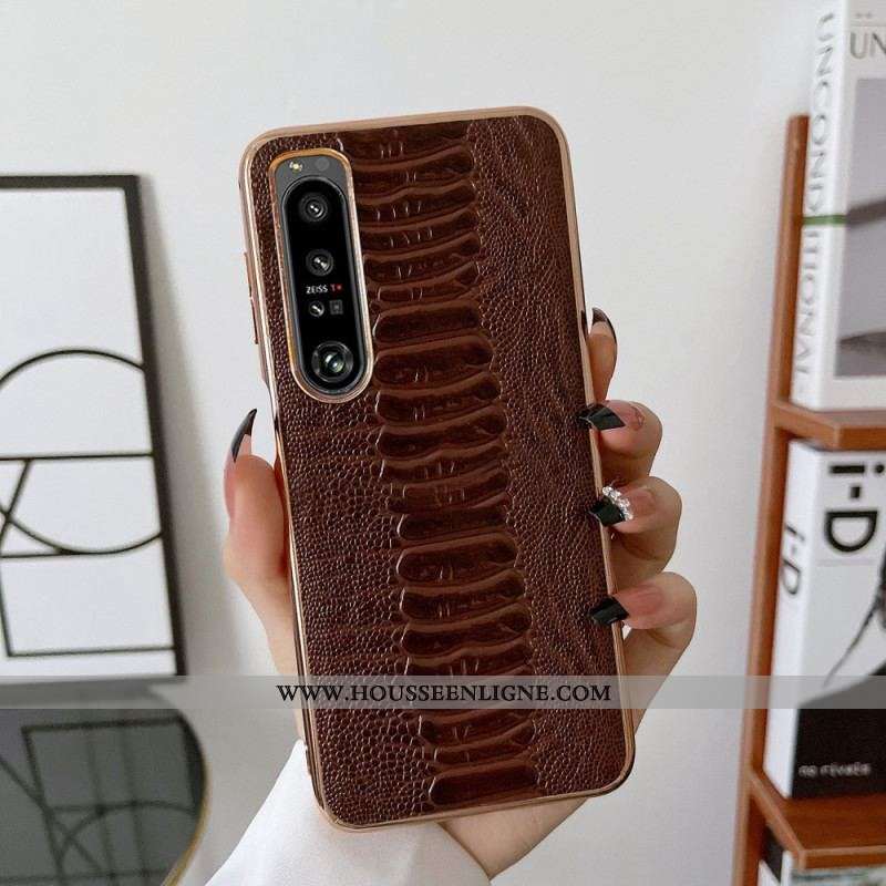 Coque Sony Xperia 5 IV Cuir Véritable Style Crocodile