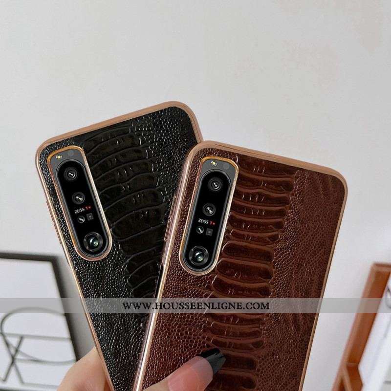 Coque Sony Xperia 5 IV Cuir Véritable Style Crocodile