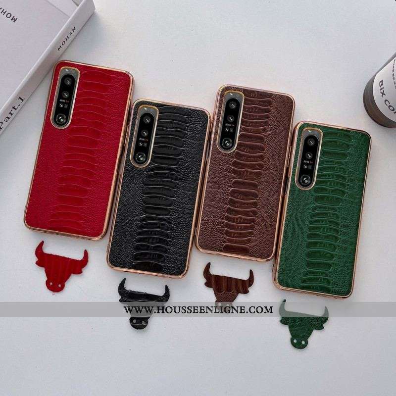 Coque Sony Xperia 5 IV Cuir Véritable Style Crocodile