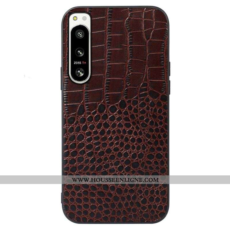 Coque Sony Xperia 5 IV Cuir Véritable Texture Crocodile