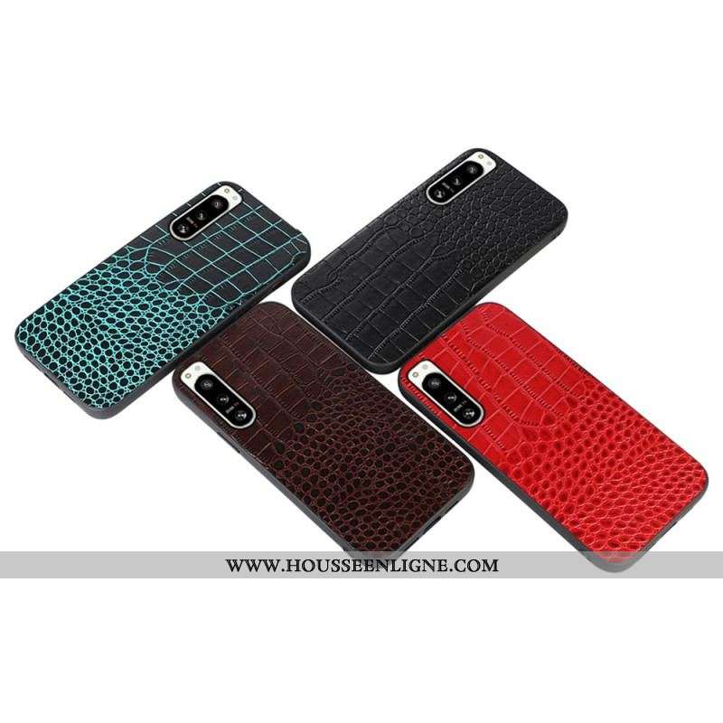 Coque Sony Xperia 5 IV Cuir Véritable Texture Crocodile