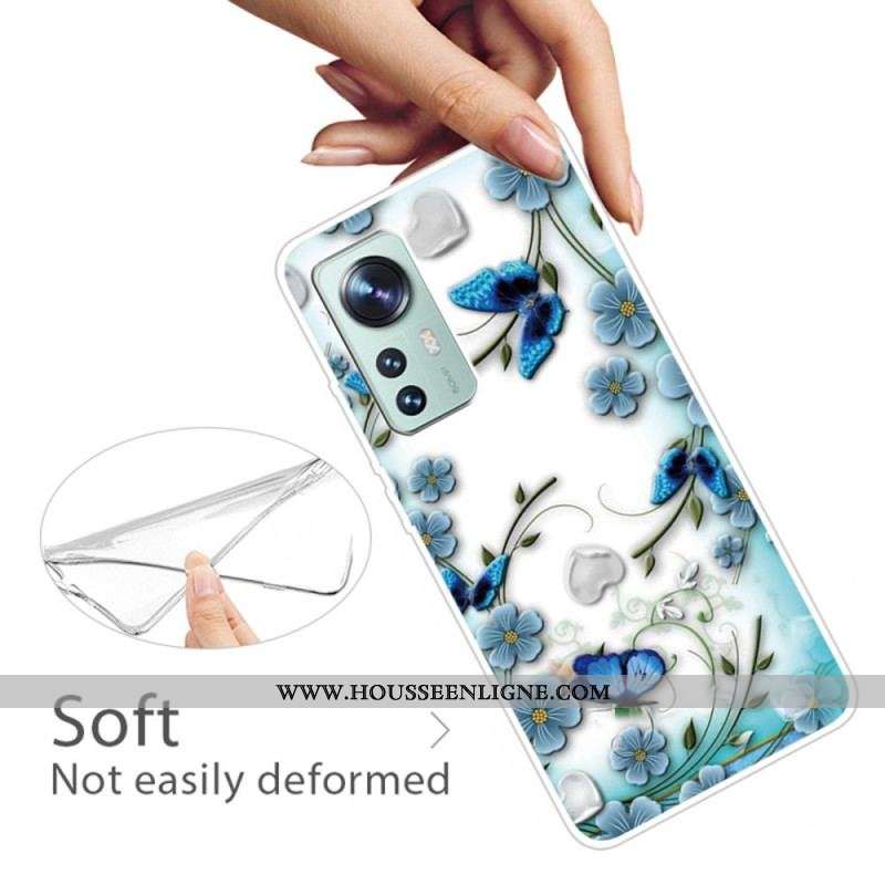 Coque  Xiaomi 12 / 12X  Fleurs et Papillons Bleus