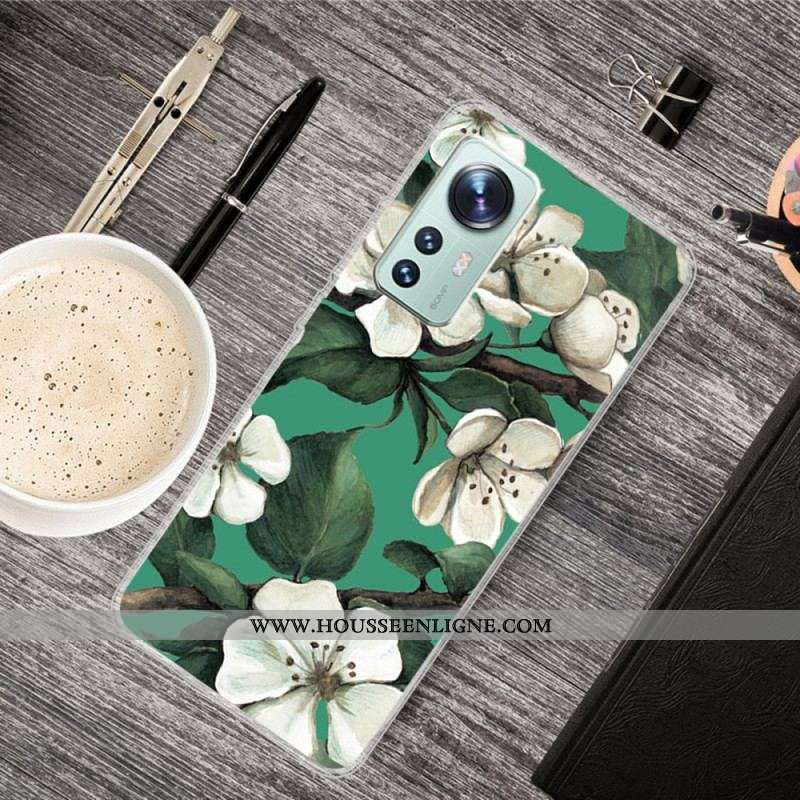 Coque  Xiaomi 12 / 12X  Silicone Fleurs Blanches