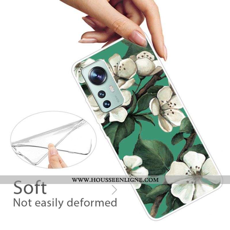 Coque  Xiaomi 12 / 12X  Silicone Fleurs Blanches