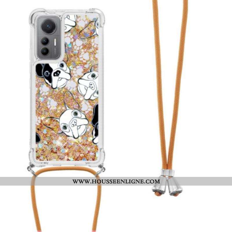 Coque Xiaomi 12 Lite à Cordon Paillettes Chiens