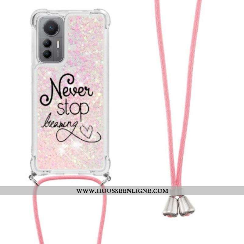 Coque Xiaomi 12 Lite à Cordon Paillettes Never Stop