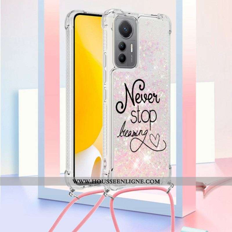Coque Xiaomi 12 Lite à Cordon Paillettes Never Stop