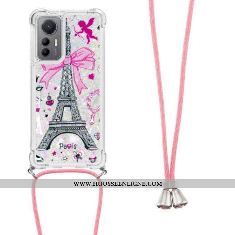 Coque Xiaomi 12 Lite à Cordon Paillettes Tour Eiffel