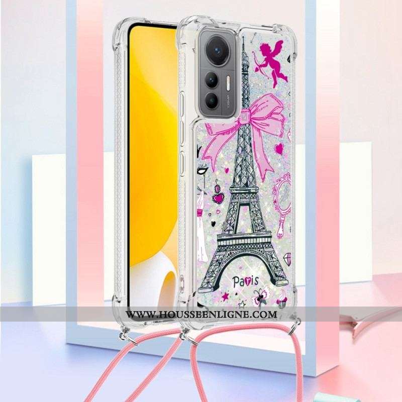 Coque Xiaomi 12 Lite à Cordon Paillettes Tour Eiffel