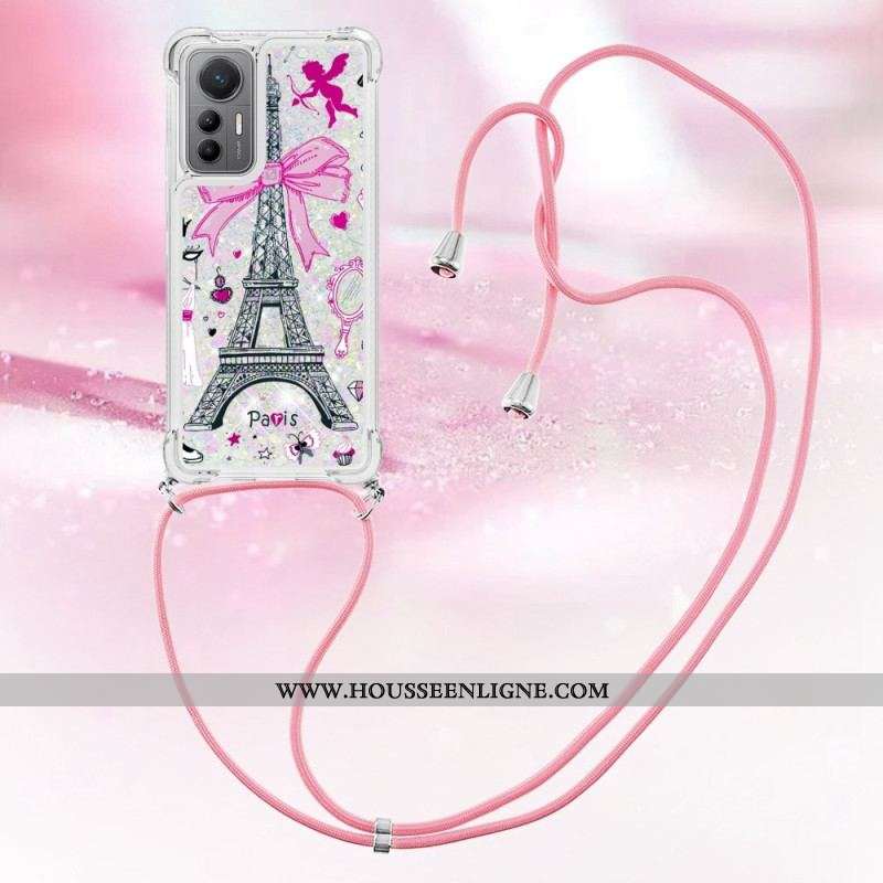 Coque Xiaomi 12 Lite à Cordon Paillettes Tour Eiffel