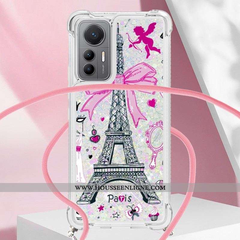 Coque Xiaomi 12 Lite à Cordon Paillettes Tour Eiffel