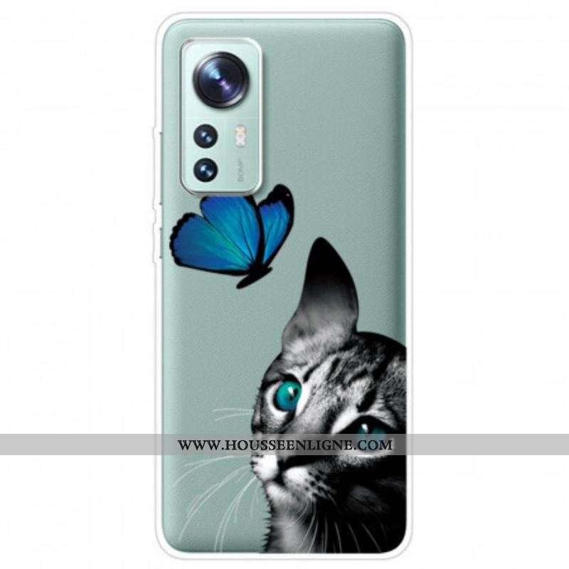 Coque Xiaomi 12 Pro Silicone Chat et Papillon