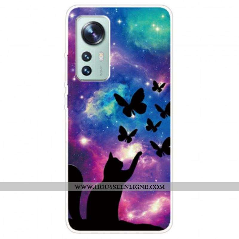 Coque Xiaomi 12 Pro Silicone Chat et Papillons
