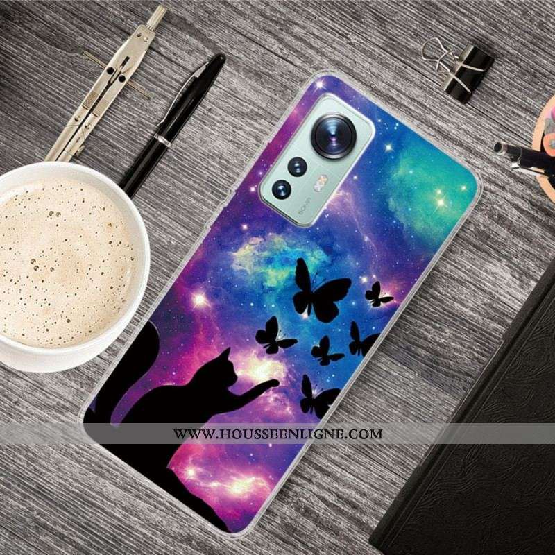 Coque Xiaomi 12 Pro Silicone Chat et Papillons