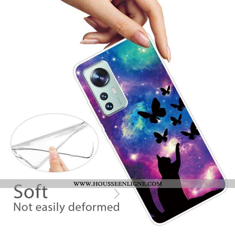 Coque Xiaomi 12 Pro Silicone Chat et Papillons