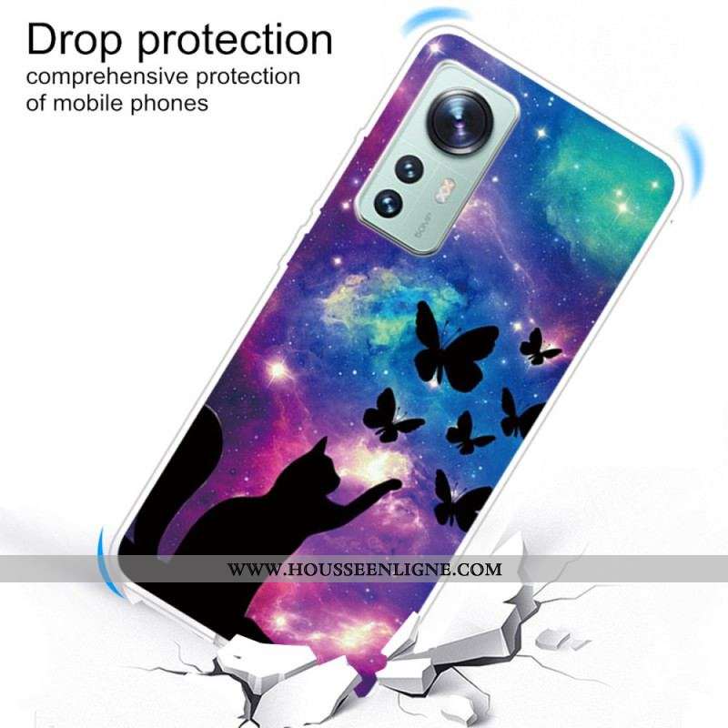 Coque Xiaomi 12 Pro Silicone Chat et Papillons
