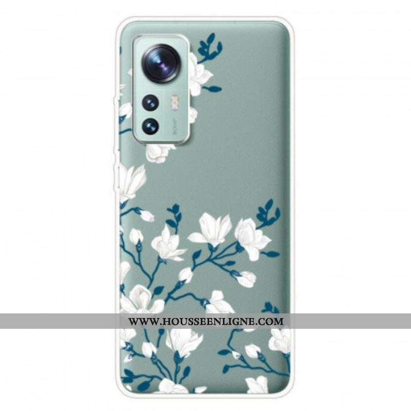 Coque Xiaomi 12 Pro Silicone Fleurs Blanches