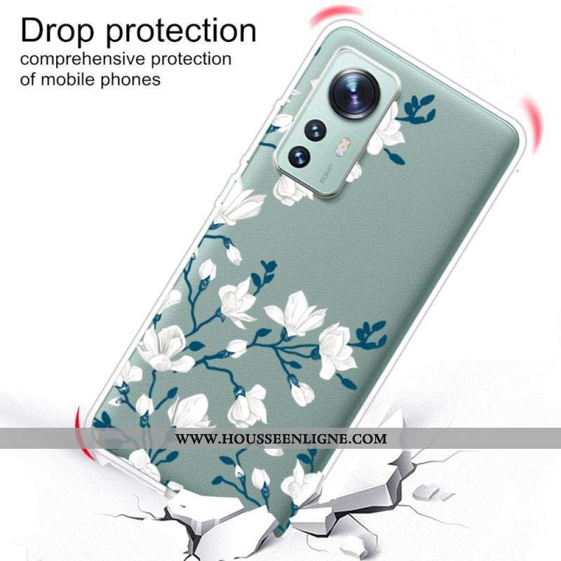 Coque Xiaomi 12 Pro Silicone Fleurs Blanches