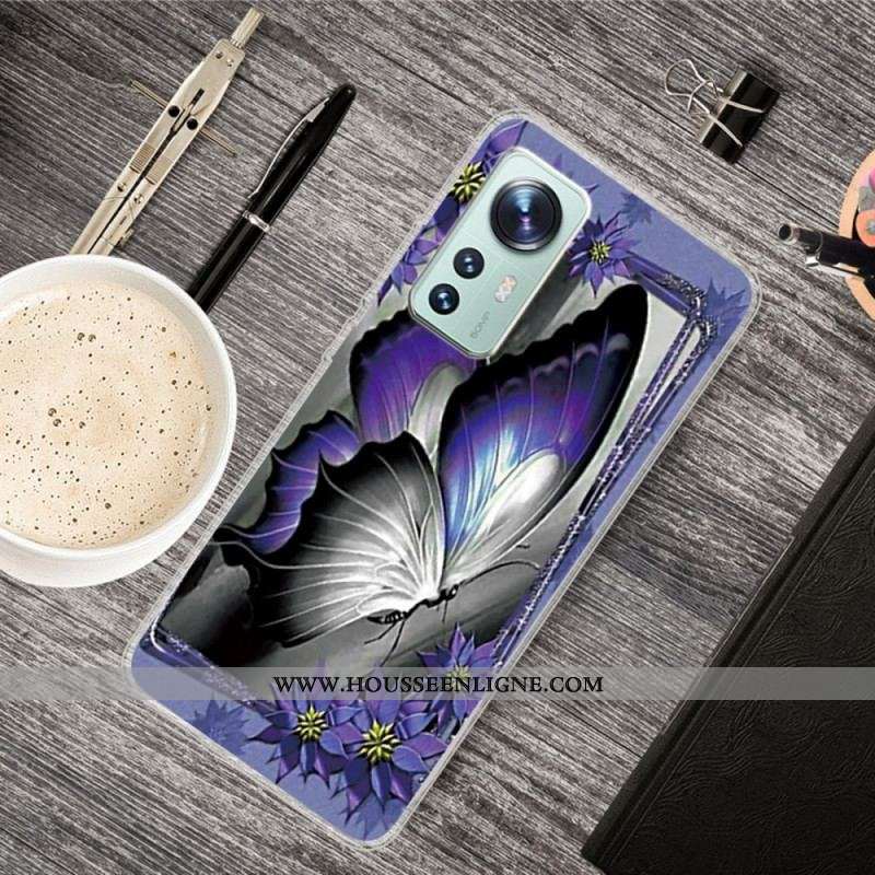 Coque Xiaomi 12 Pro Silicone Papillon Violet