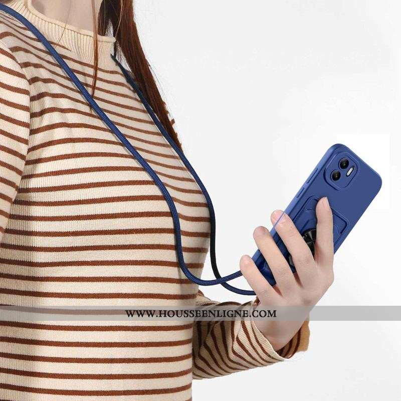 Coque Xiaomi Redmi A1 à Cordon avec Porte-Carte et Anneau-Support