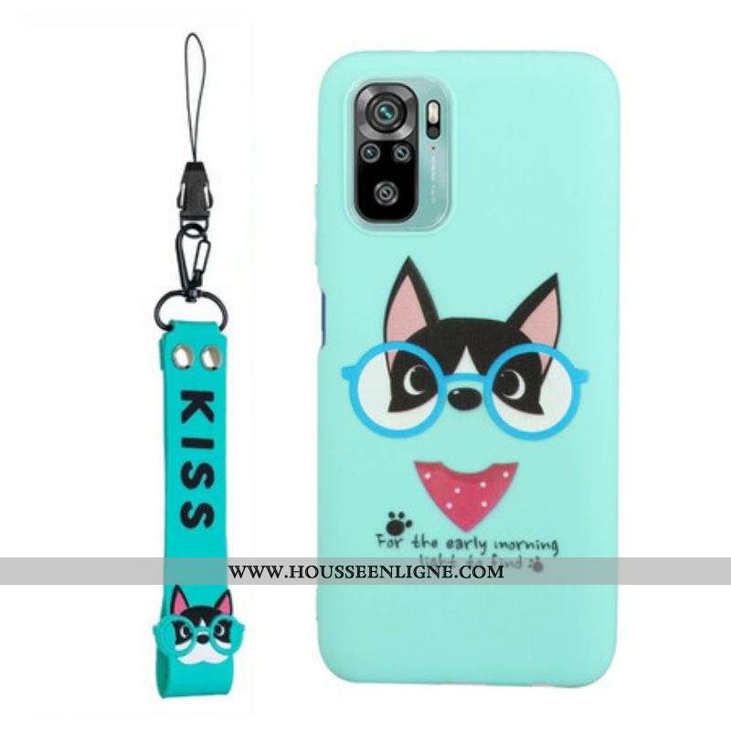 Coque Xiaomi Redmi Note 10/10S/Poco M5s Chien avec Lanière Kiss