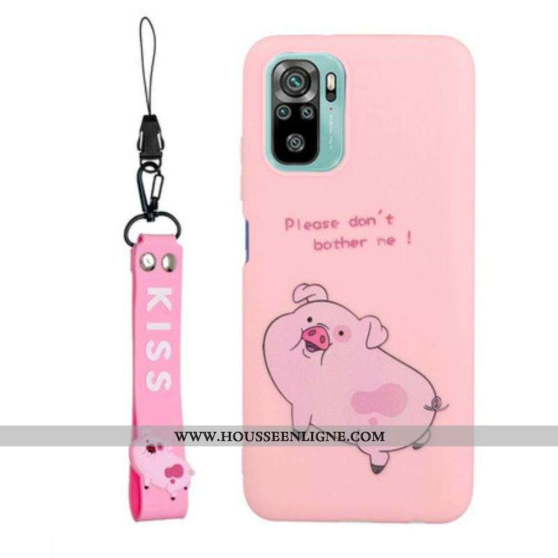 Coque Xiaomi Redmi Note 10/10S/Poco M5s Cochon avec Lanière Kiss