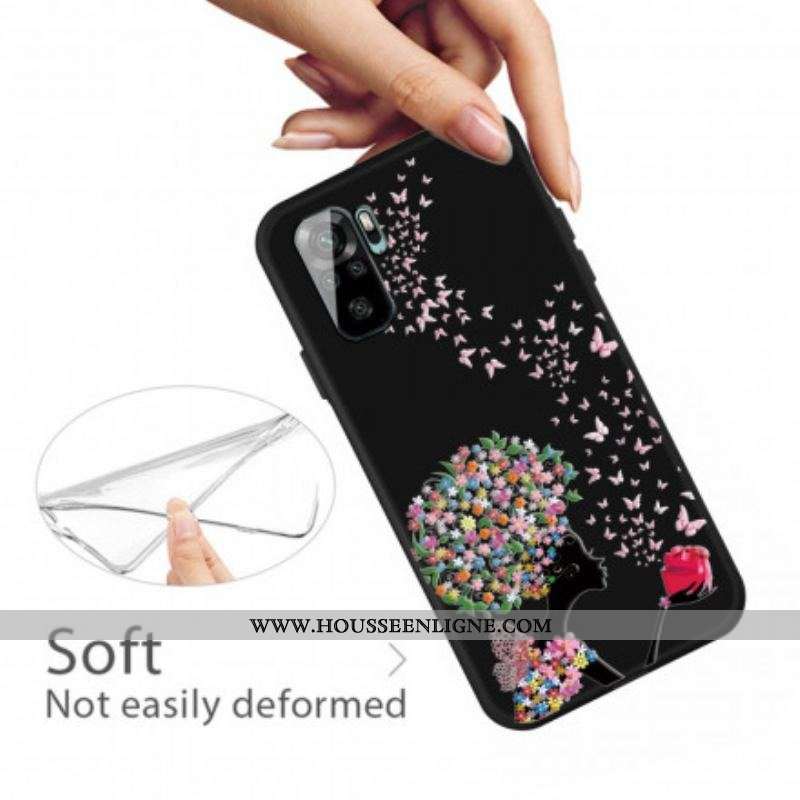 Coque Xiaomi Redmi Note 10/10S/Poco M5s Femme à la Tête Fleurie