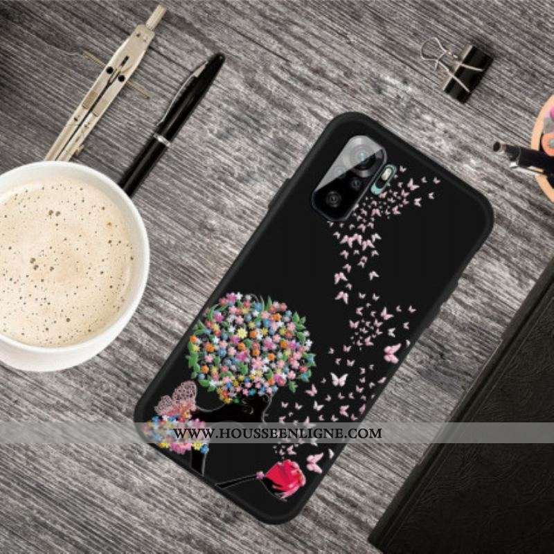 Coque Xiaomi Redmi Note 10/10S/Poco M5s Femme à la Tête Fleurie